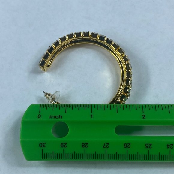 Gold Tone Hoop Rhinestone Pierced Post Earrings Women Sparkle Shine Dress Up - Picture 8 of 16